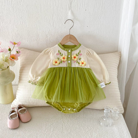 Baby Girl 3D Flower Mesh Bodysuit Dress
