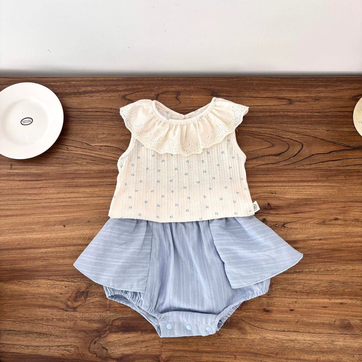 2 Pc Baby Girl Ribbed Shirt & Bloomer Skirt Set