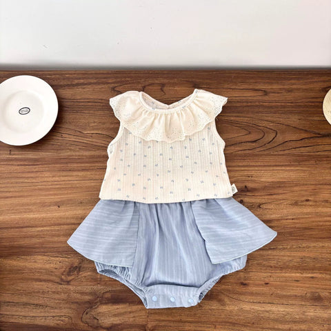 2 Pc Baby Girl Ribbed Shirt & Bloomer Skirt Set