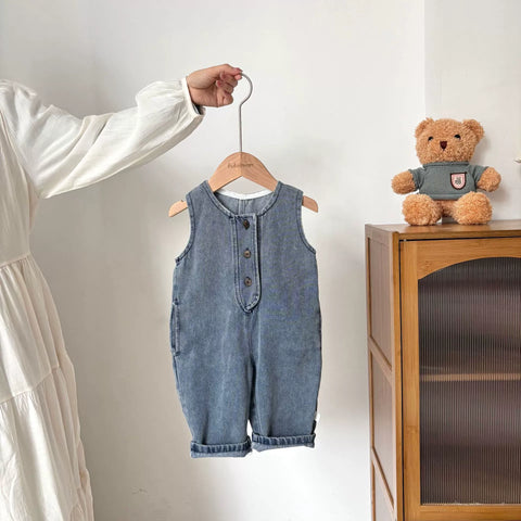 2 Pc Baby Boy Denim Overall w/ Stripe Shirt