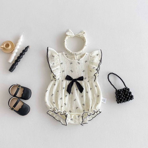 2 Pc Baby Girl Ribbon Bow Bodysuit w/ Headband