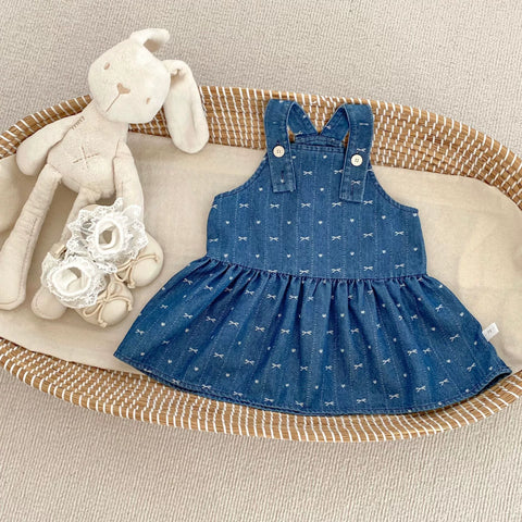 2 Pc Girls Denim Bow Skirt with Cherry Shirt Set