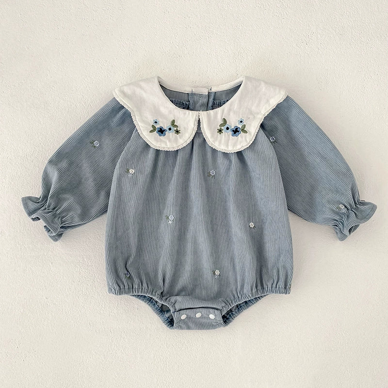 Girls Flower Embroidered Collar Bodysuit/ Dress