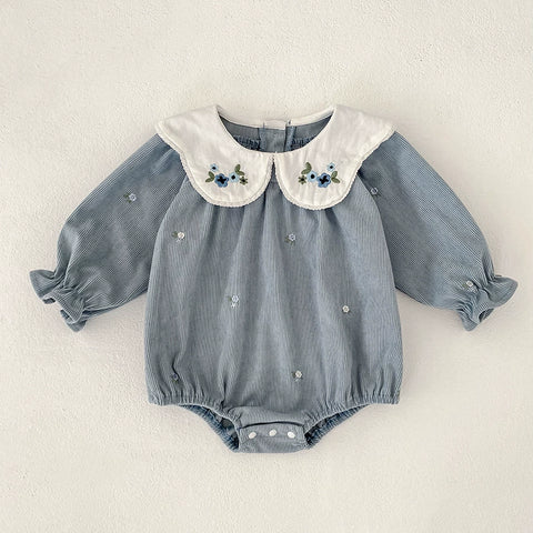 Girls Flower Embroidered Collar Bodysuit/ Dress
