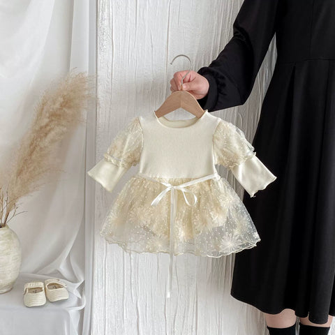 Baby Girl Flower and Dots Pattern Tulle Dress