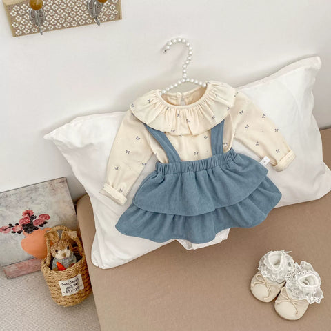 2 Pc Baby Girl Corduroy Skirt with Ruffle Collar Shirt