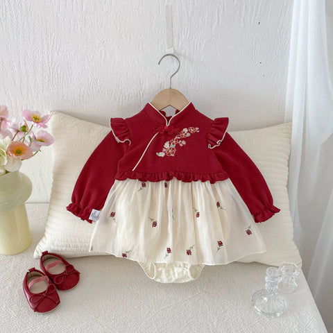 Baby Girl Rose Qipao Style Bodysuit Dress