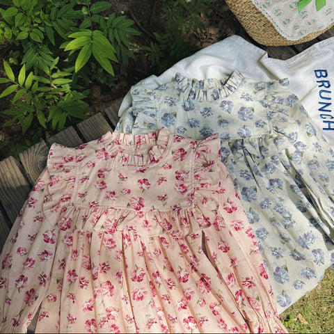 Girls Floral Print Ruffle High Neck Dress