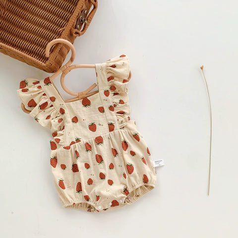 Baby Girls Strawberry Cotton Ruffle Bodysuit
