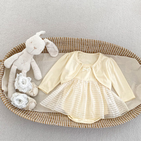 2 Pc Baby Girl Cardigan & Stripe Bodysuit Cami Dress