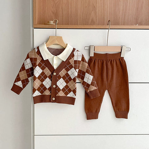 2 Baby Boy Preppy Knit Argyle Sweater w/ Pants