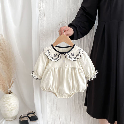 Baby Girl Embroidered Scallop Collar Bodysuit