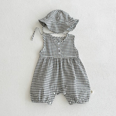 2 pc Baby Girl Summer Romper & Hat Set