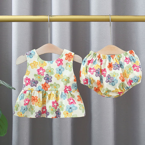 3 Pc Summer Daisy Flower Bow Shirt and Shorts Set