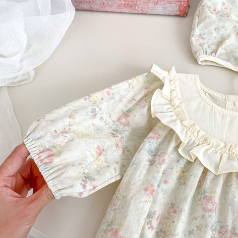 2 Pc Baby Girl Vintage Floral Bodysuit w/Bonnet