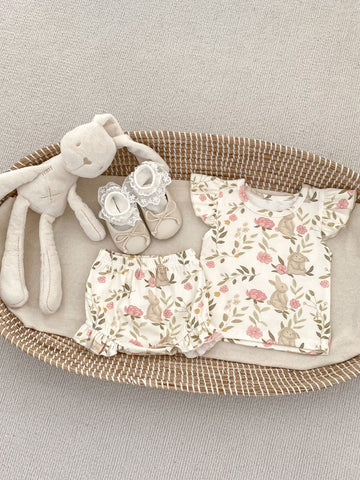2 Pc Baby Girl Spring Rabbit Tee Short Set