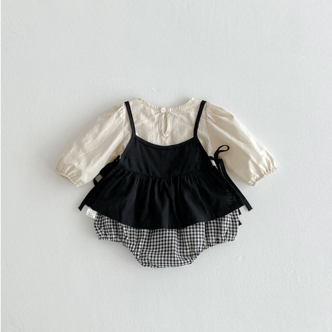 Girl Knit Faux Pinafore Bodysuit Dress