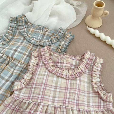 2 Pc Girl Plaid Shirt & Wide Leg Set