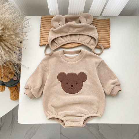 2 Pc Baby Bear Fleece Bodysuit with Hat Set