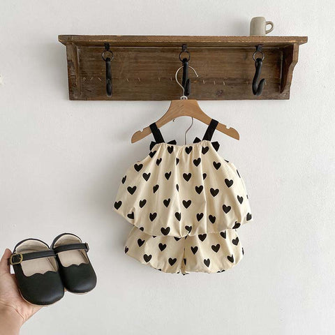 2 Pc Baby Girl Hearts Balloon Top Shorts Set