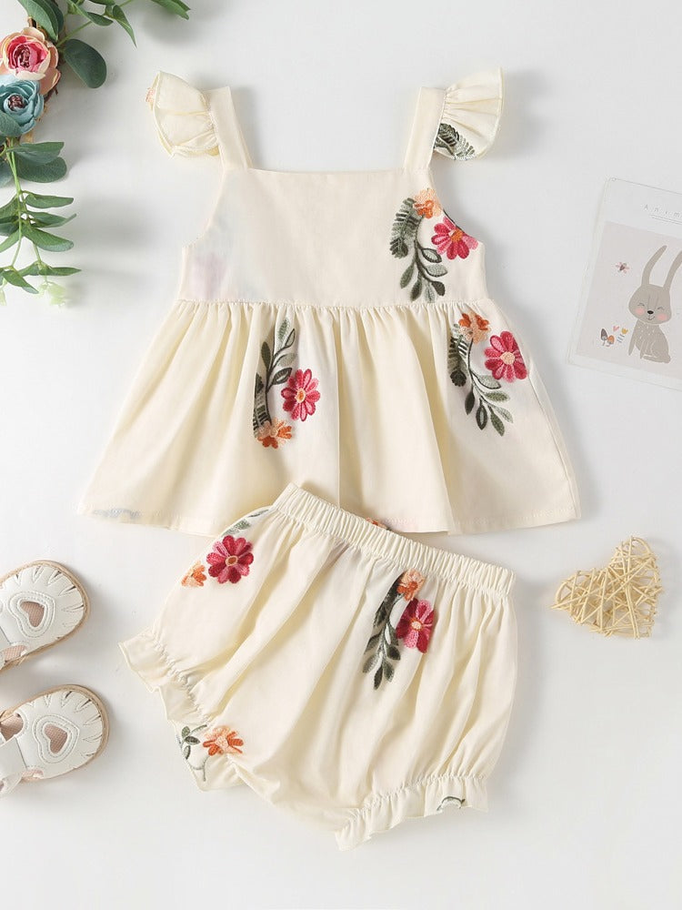 Baby Girl Embroidered Floral Bodysuit/ Set