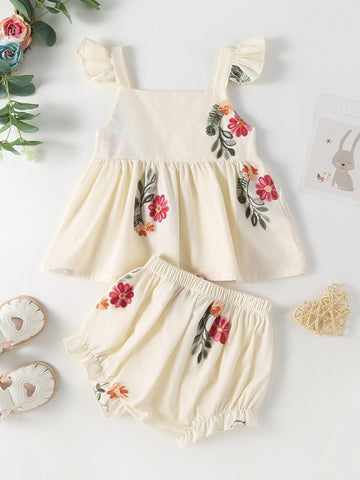 Baby Girl Embroidered Floral Bodysuit/ Set