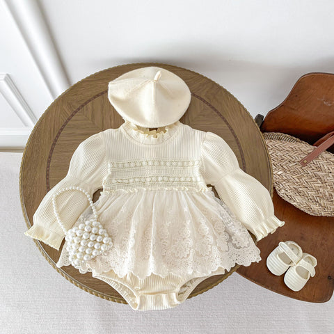 Baby Girl Ruffle Neck Mesh Lace Dress
