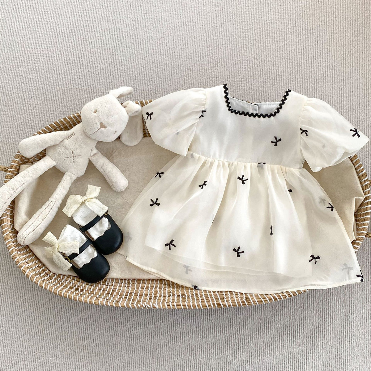 Girls Bow Organza Onesie Dress