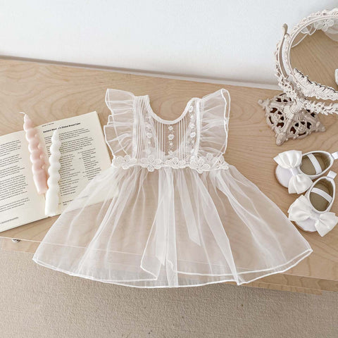 2 Pc Baby Girl Sheer Mesh Dress with Bodysuit