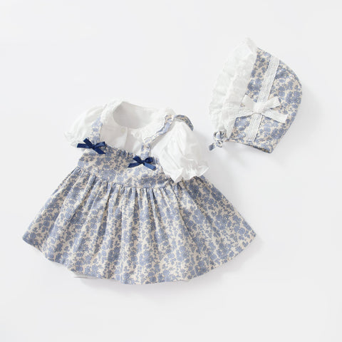 2 Pc Baby Girl Vintage Floral Bodysuit w/ Bonnet