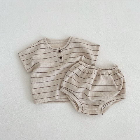 2 Pc Unisex Baby Stripe Waffle Knit Set