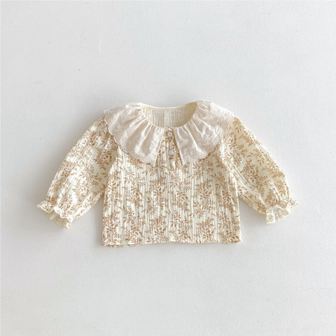 2 Pc Baby Girl Autumn Overall and Ruffle Collar Shirt Set