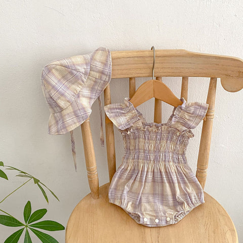 2 Pc Baby Girl Plaid Bodysuit with Hat