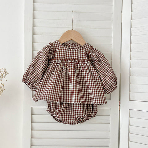 2 Pc Baby Girl Gingham Peplum Top and Shorts Set