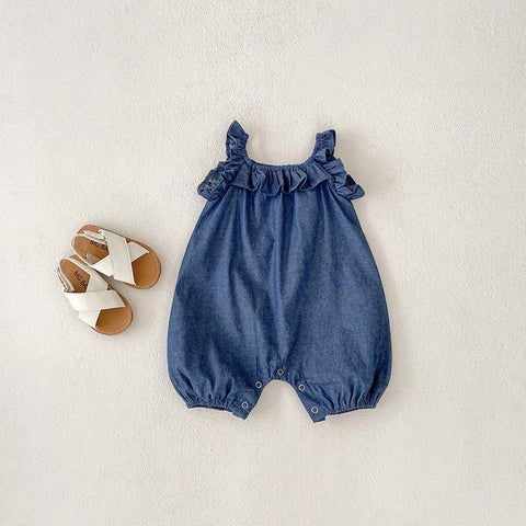 Baby Girl Denim Ruffle Overall Romper