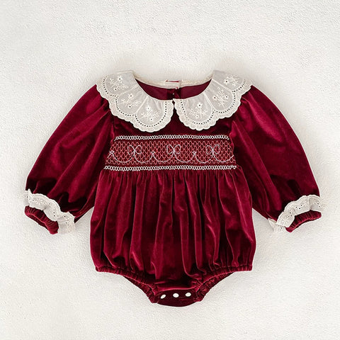Girls Velvet Holiday Smock Bodysuit/Dress
