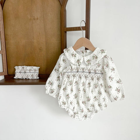 2 Pc Baby Girl Smocked Collar Bodysuit