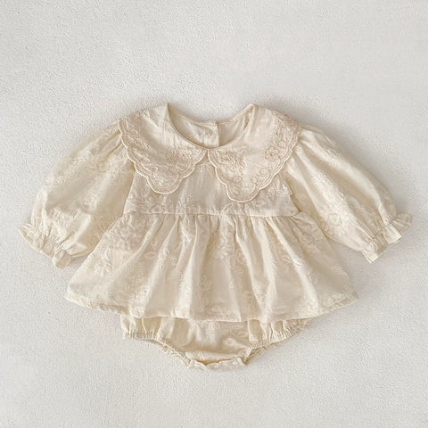 Girls Scallop Collar Vintage Style Bodysuit/Dress