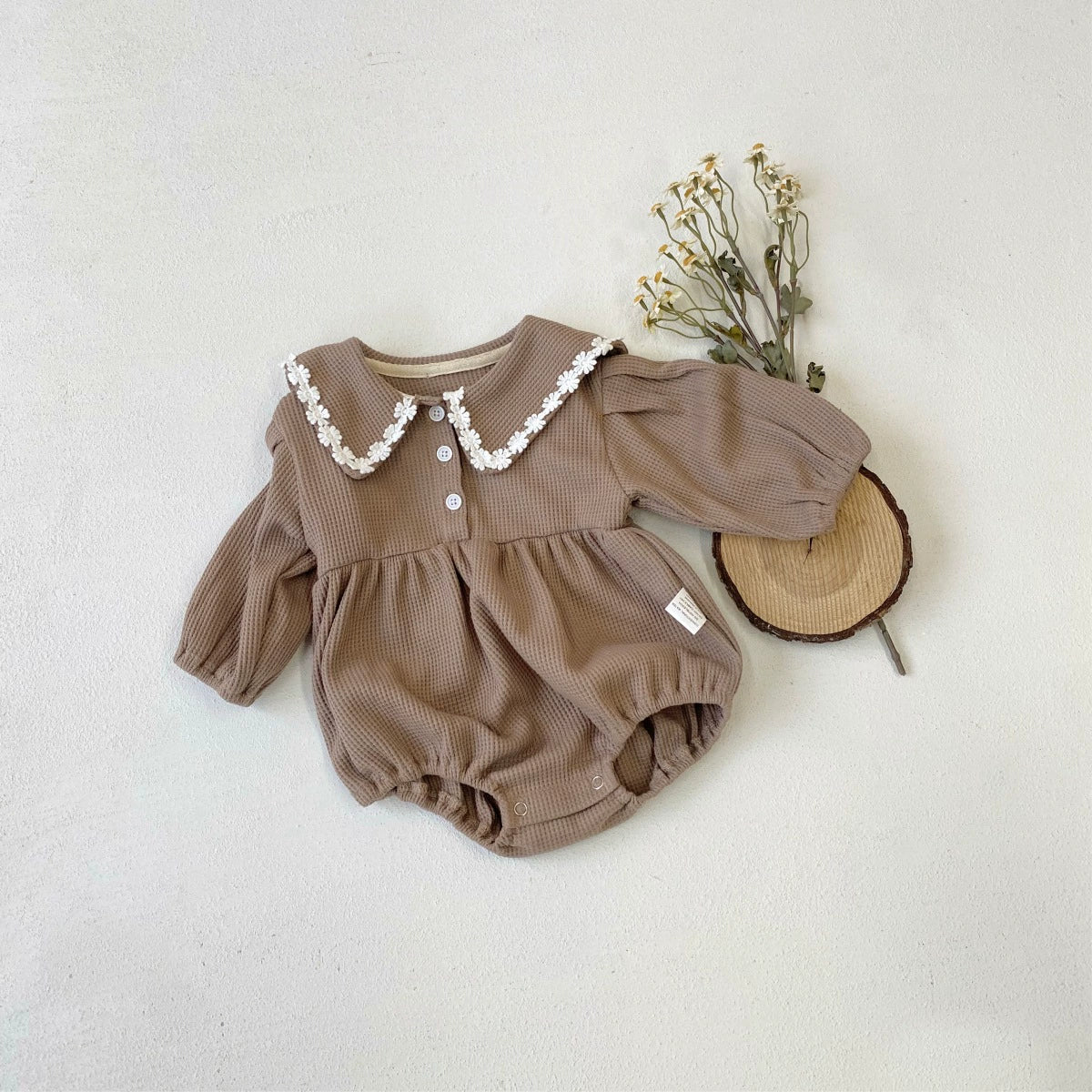 Baby Girls Waffle Knit Daisy Collar Bodysuit