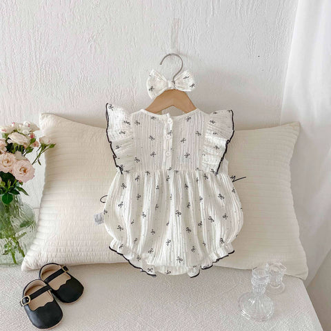 2 Pc Baby Girl Ribbon Bow Bodysuit w/ Headband