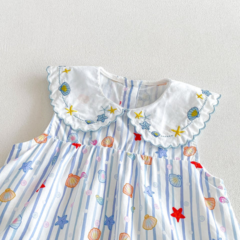 Baby Girls Scallop Collar Seashells Print Dress