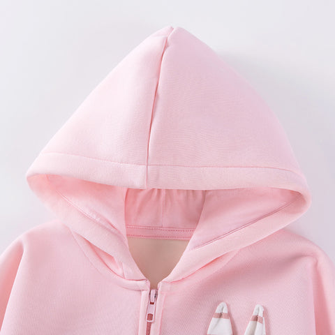 Baby Girl Fleece Lined 3D Bunny Patch Hooded Sweatshirt