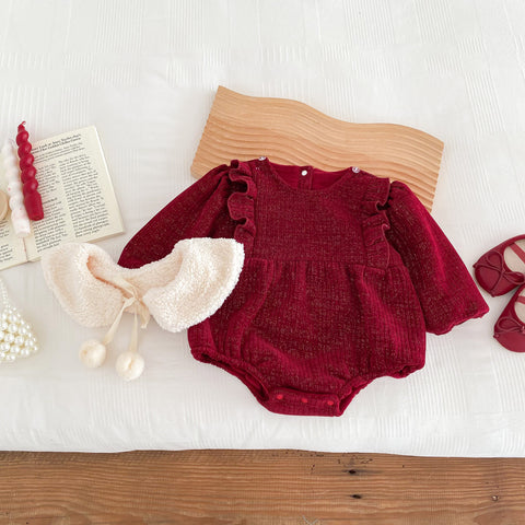 2 Pc Baby Girl Festive Bodysuit Pom Pom Collar