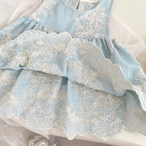 2 Pc Emb Chambray Dress & Collar Bodysuit