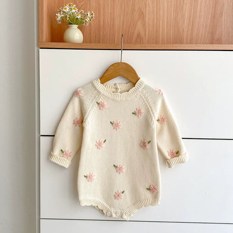 Baby Girl Knit Flower Sweater Bodysuit