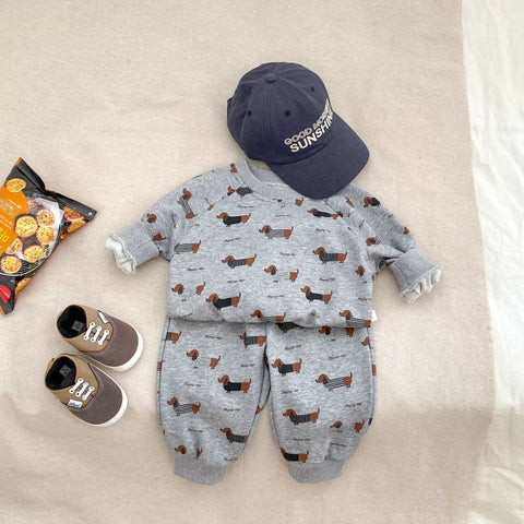2 Pc Baby Boy Weiner Dog Sweatsuit Set