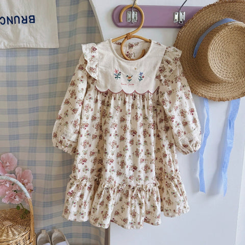 Girls Vintage Style Floral Print Dress