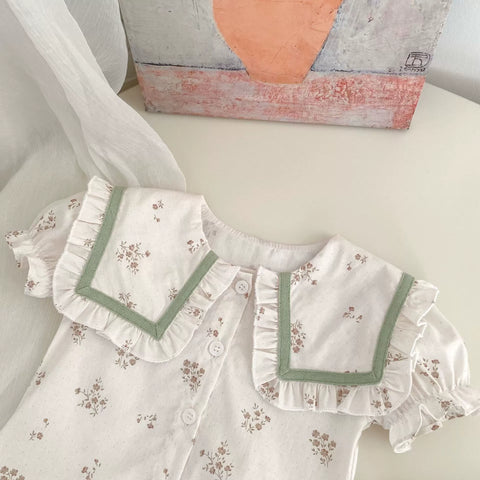 2 Pc Baby Girls Square Collar Shirt & Overall Set