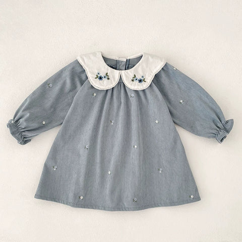 Girls Flower Embroidered Collar Bodysuit/ Dress