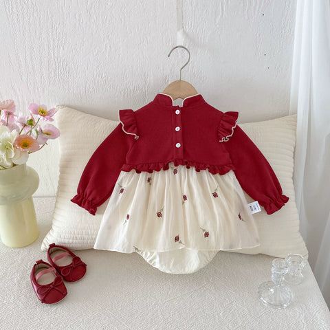 Baby Girl Rose Qipao Style Bodysuit Dress